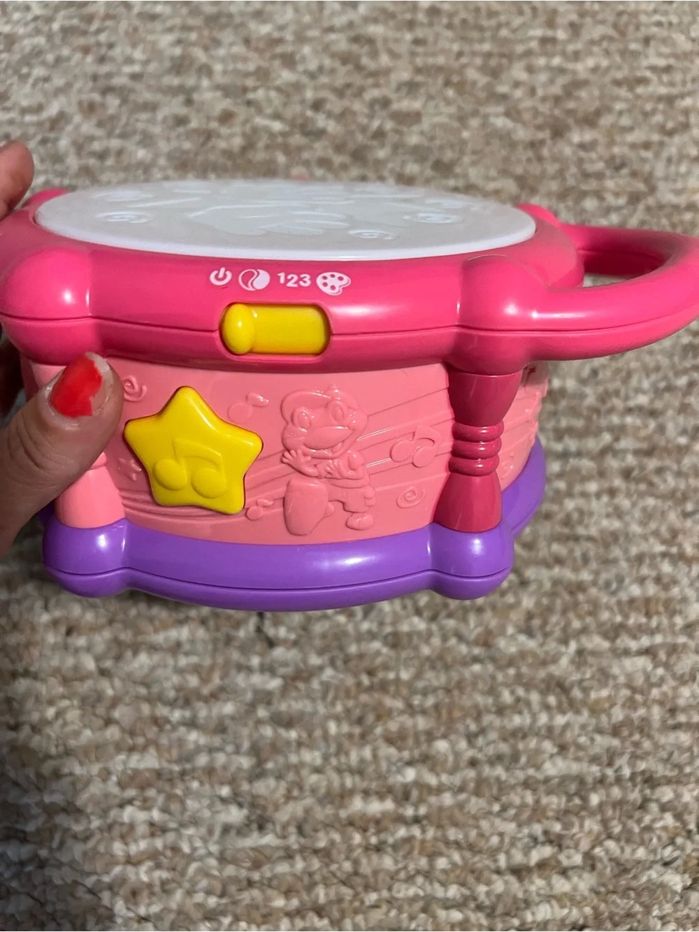 Toddler Pink Handprint Rhythm Drum - Portable Music Toy